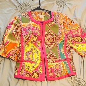 Peter Nygard Patchwork Paisley Print Zip Front Jacket
